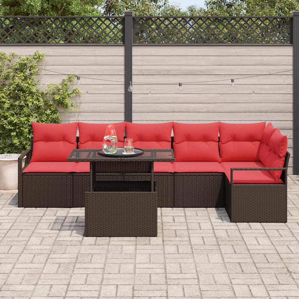 Tuin Sofa Set 7 st 6-Aantal zitplaatsen Bruin en Rood