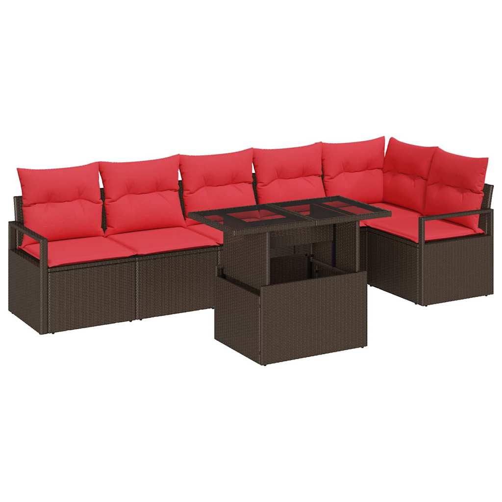 Tuin Sofa Set 7 st 6-Aantal zitplaatsen Bruin en Rood