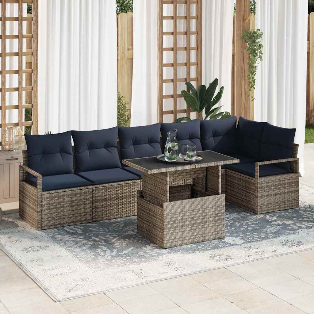 Tuin Sofa Set 7 st 6-Aantal zitplaatsen Grijs en Marineblauw