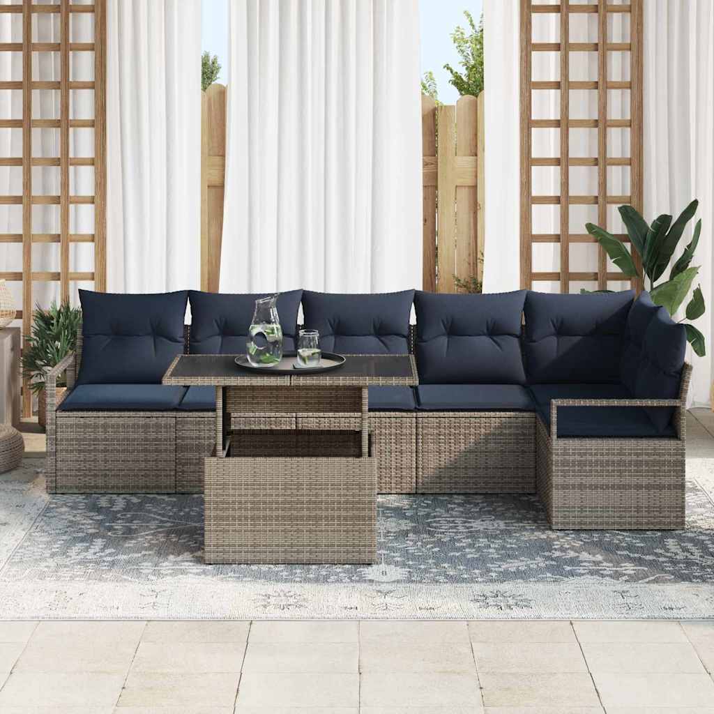 Tuin Sofa Set 7 st 6-Aantal zitplaatsen Grijs en Marineblauw