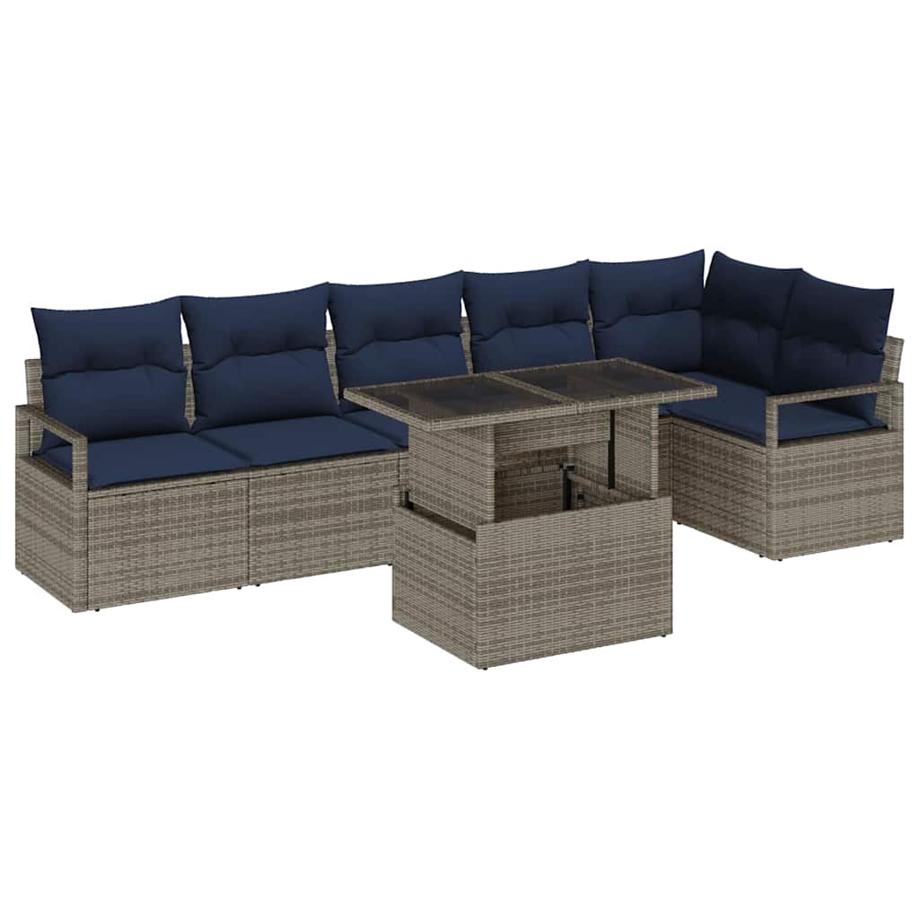 Tuin Sofa Set 7 st 6-Aantal zitplaatsen Grijs en Marineblauw