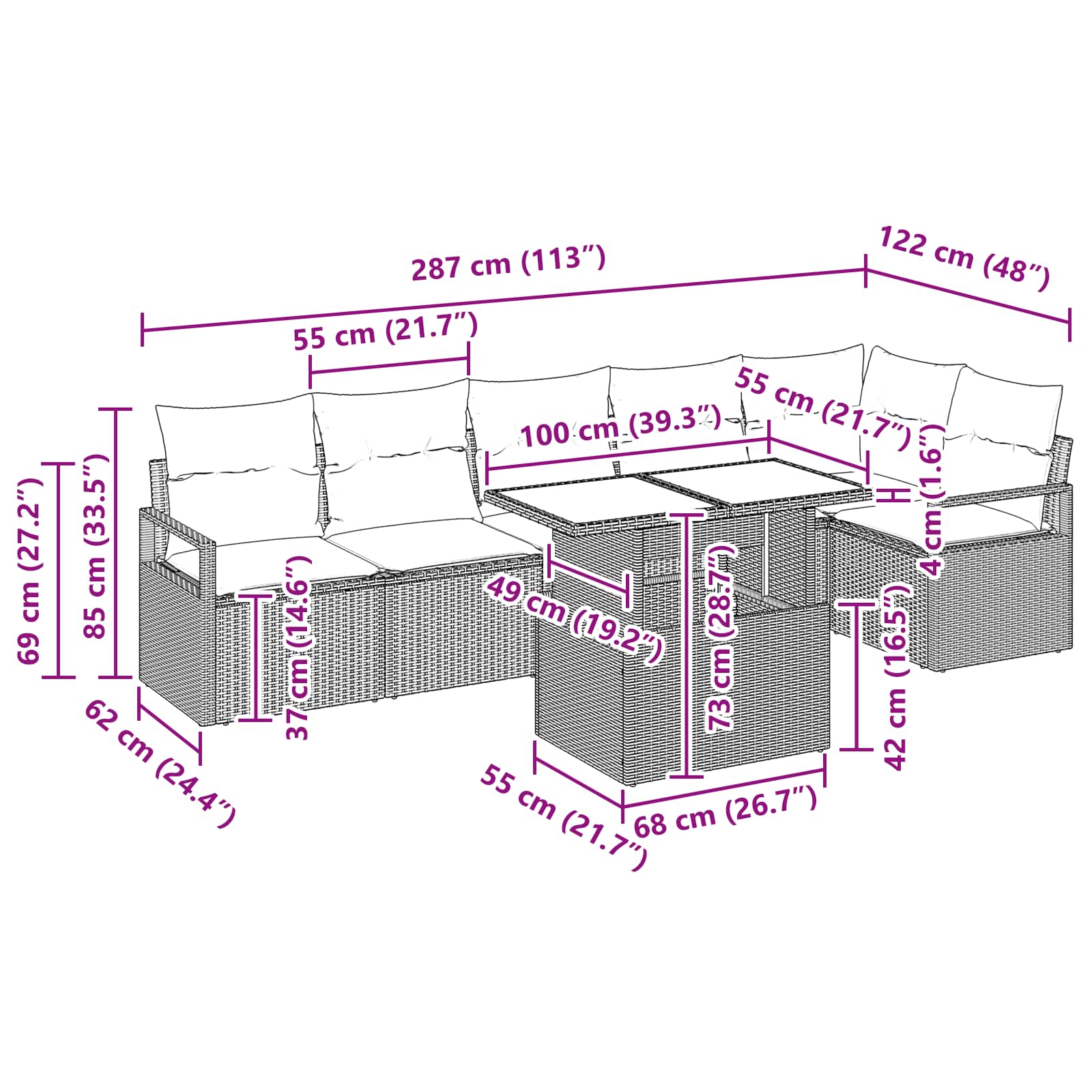Tuin Sofa Set 7 st 6-Aantal zitplaatsen Grijs en Marineblauw
