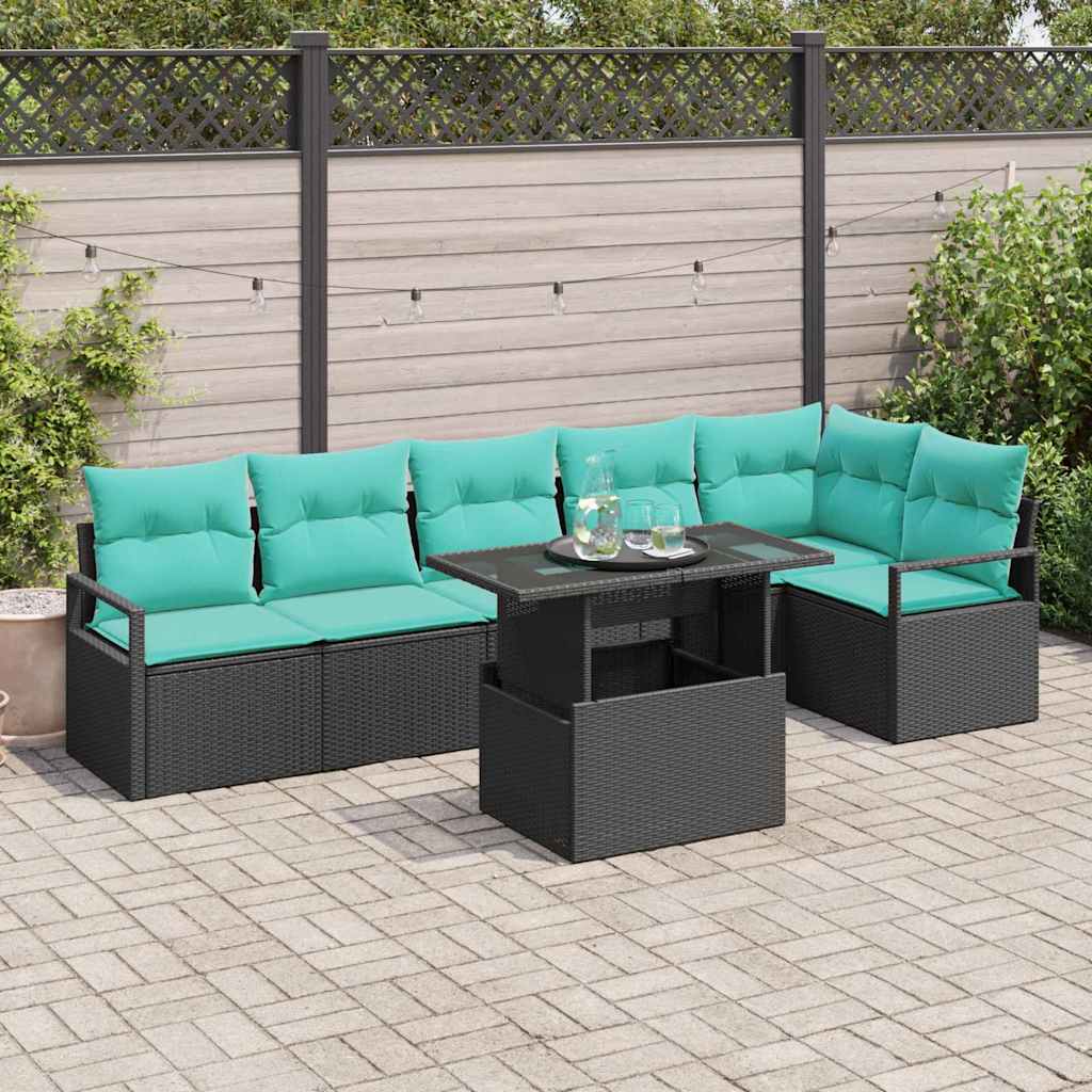 Tuin Sofa Set 7 st 6-Aantal zitplaatsen Zwart en Blauw