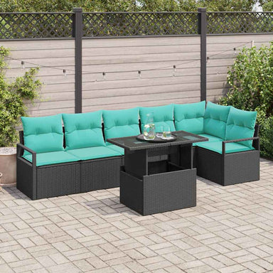 Tuin Sofa Set 7 st 6-Aantal zitplaatsen Zwart en Blauw