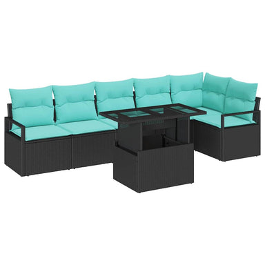 Tuin Sofa Set 7 st 6-Aantal zitplaatsen Zwart en Blauw