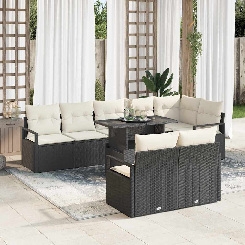 Tuin Sofa Set 9 st 8-Aantal zitplaatsen Zwart en Crème