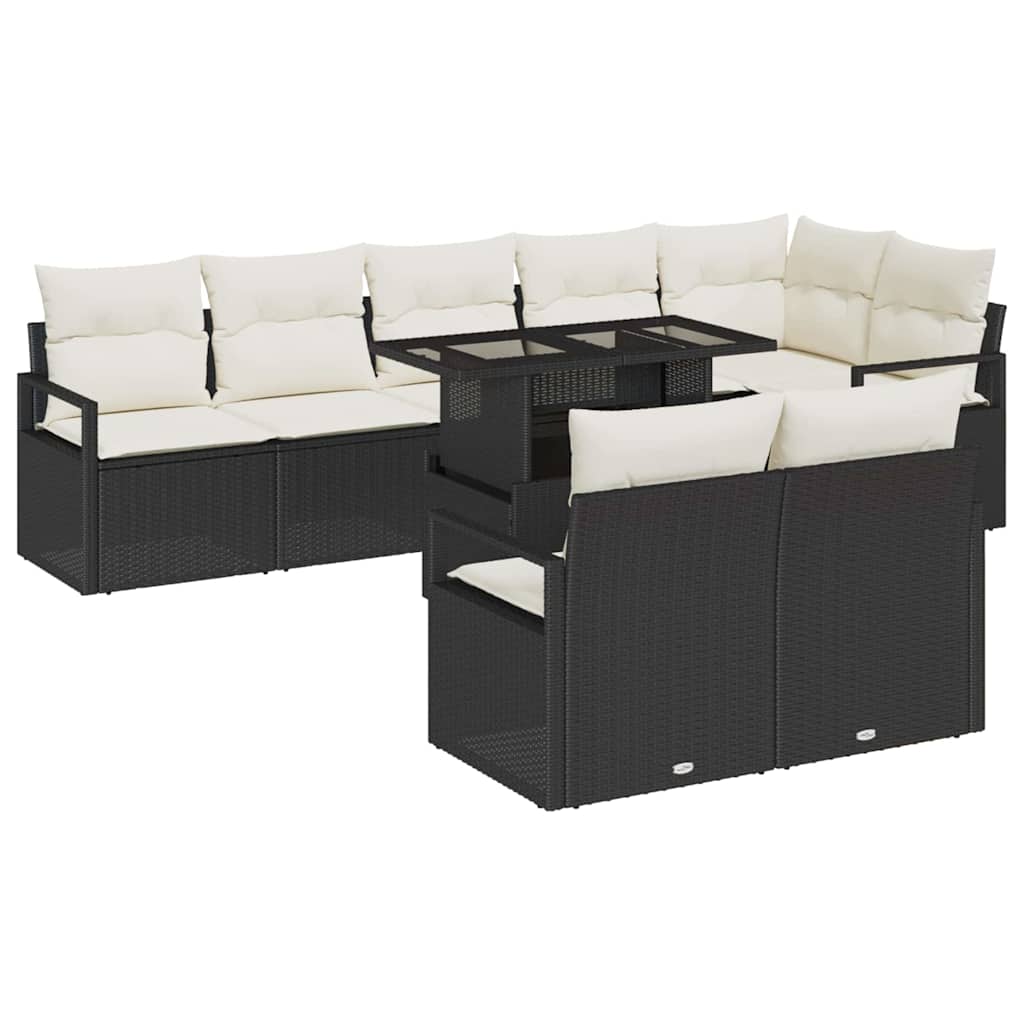 Tuin Sofa Set 9 st 8-Aantal zitplaatsen Zwart en Crème