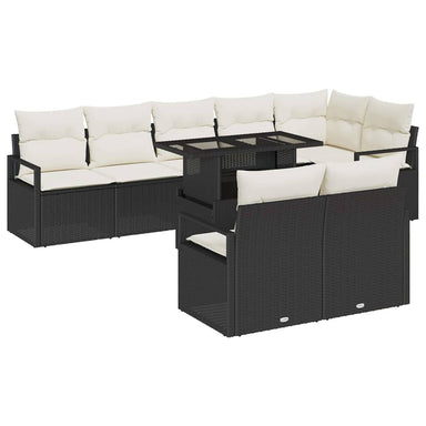 Tuin Sofa Set 9 st 8-Aantal zitplaatsen Zwart en Crème