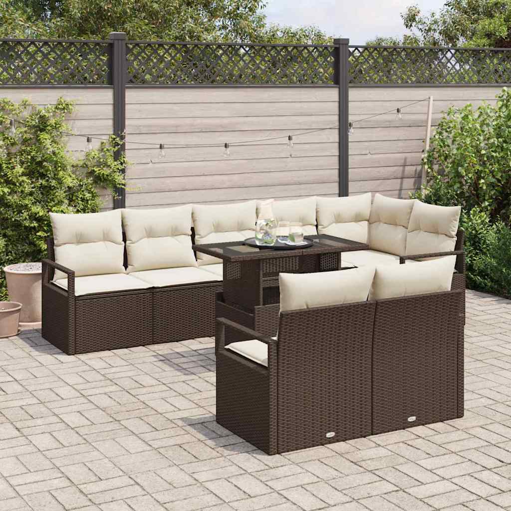 Tuin Sofa Set 9 st 8-Aantal zitplaatsen Bruin en Crème