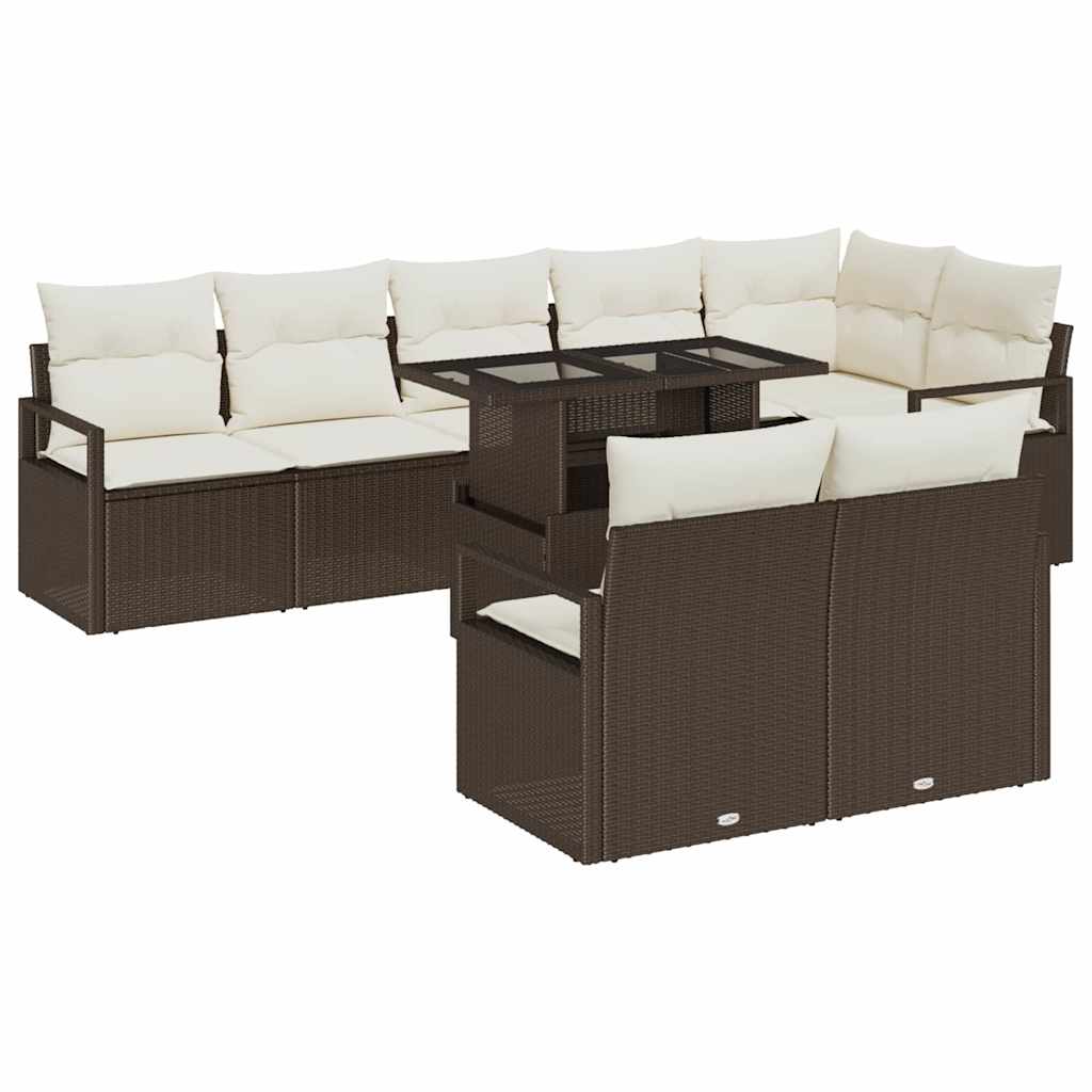 Tuin Sofa Set 9 st 8-Aantal zitplaatsen Bruin en Crème