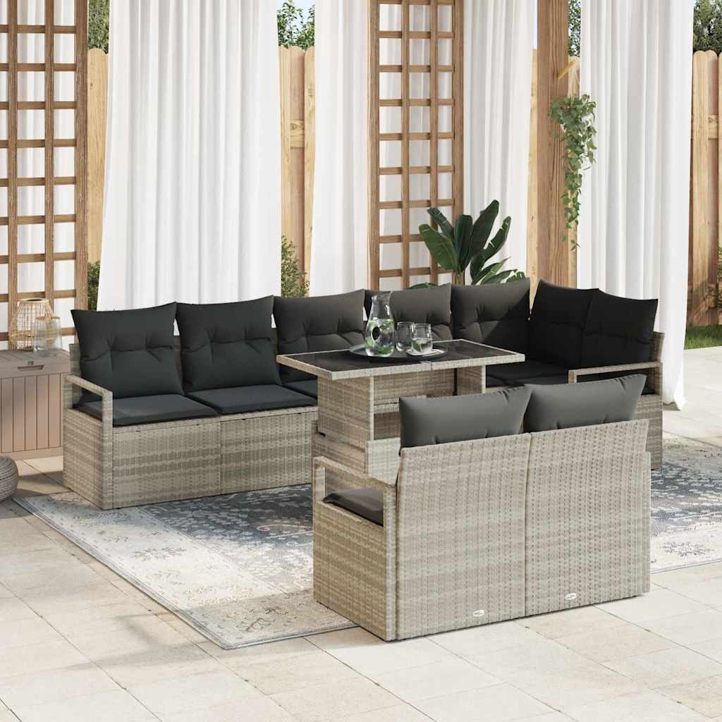 Tuin Sofa Set 9 st 8-Aantal zitplaatsen Lichtgrijs poly rattan