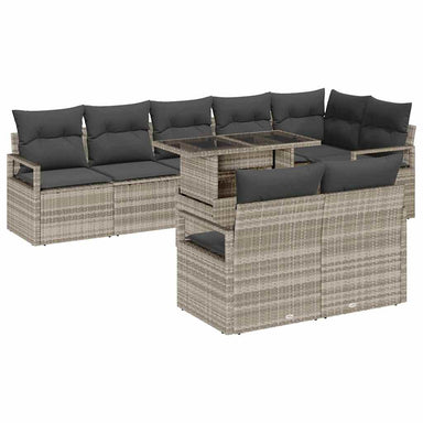 Tuin Sofa Set 9 st 8-Aantal zitplaatsen Lichtgrijs poly rattan