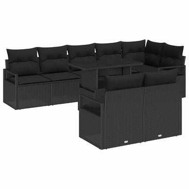 Tuin Sofa Set 9 st 8-Aantal zitplaatsen Zwart poly rattan