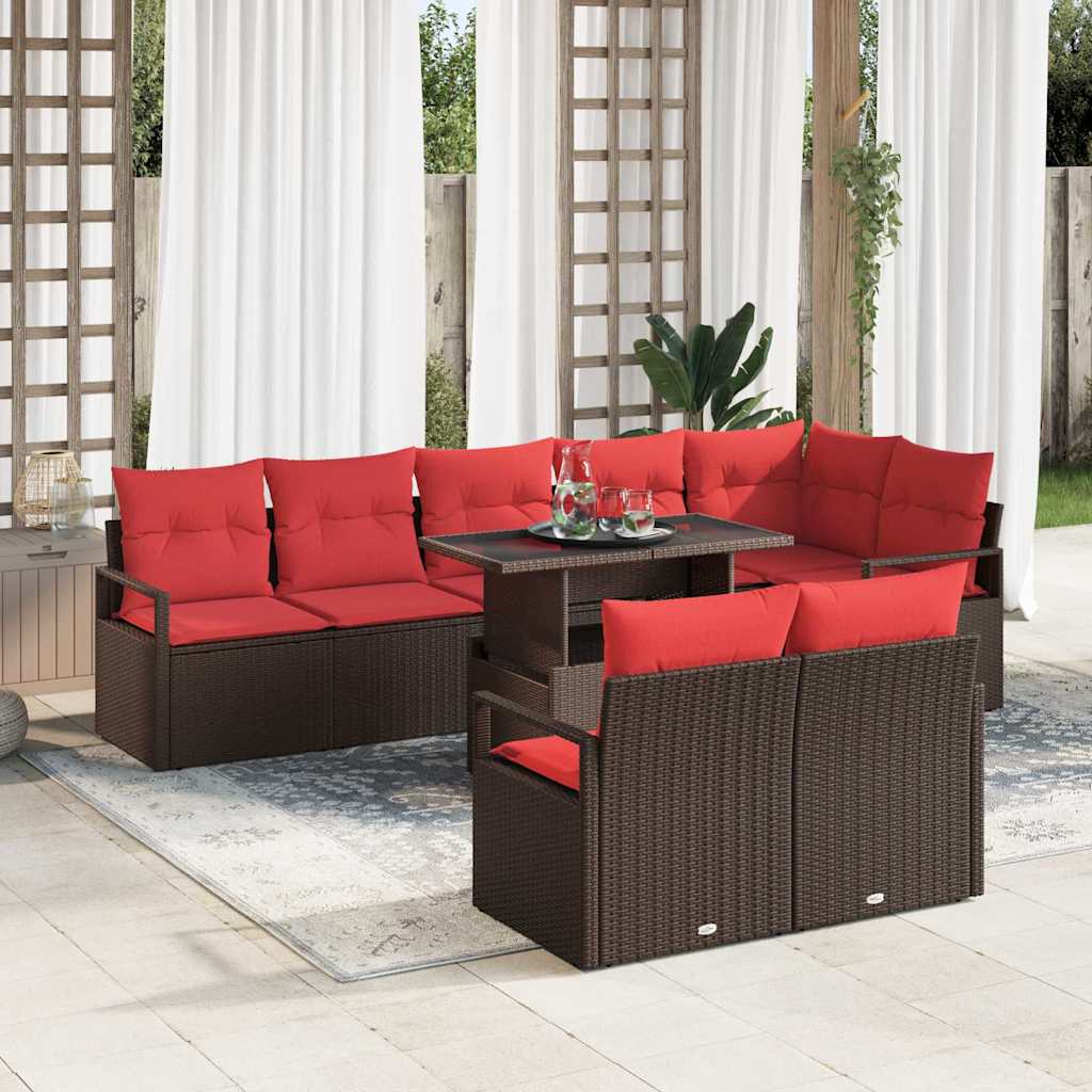 Tuin Sofa Set 9 st 8-Aantal zitplaatsen Bruin en Rood