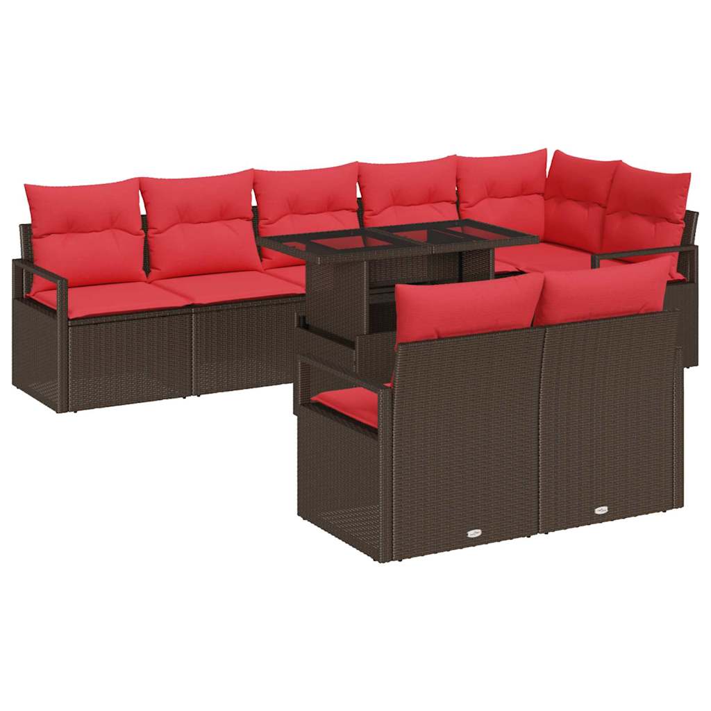 Tuin Sofa Set 9 st 8-Aantal zitplaatsen Bruin en Rood