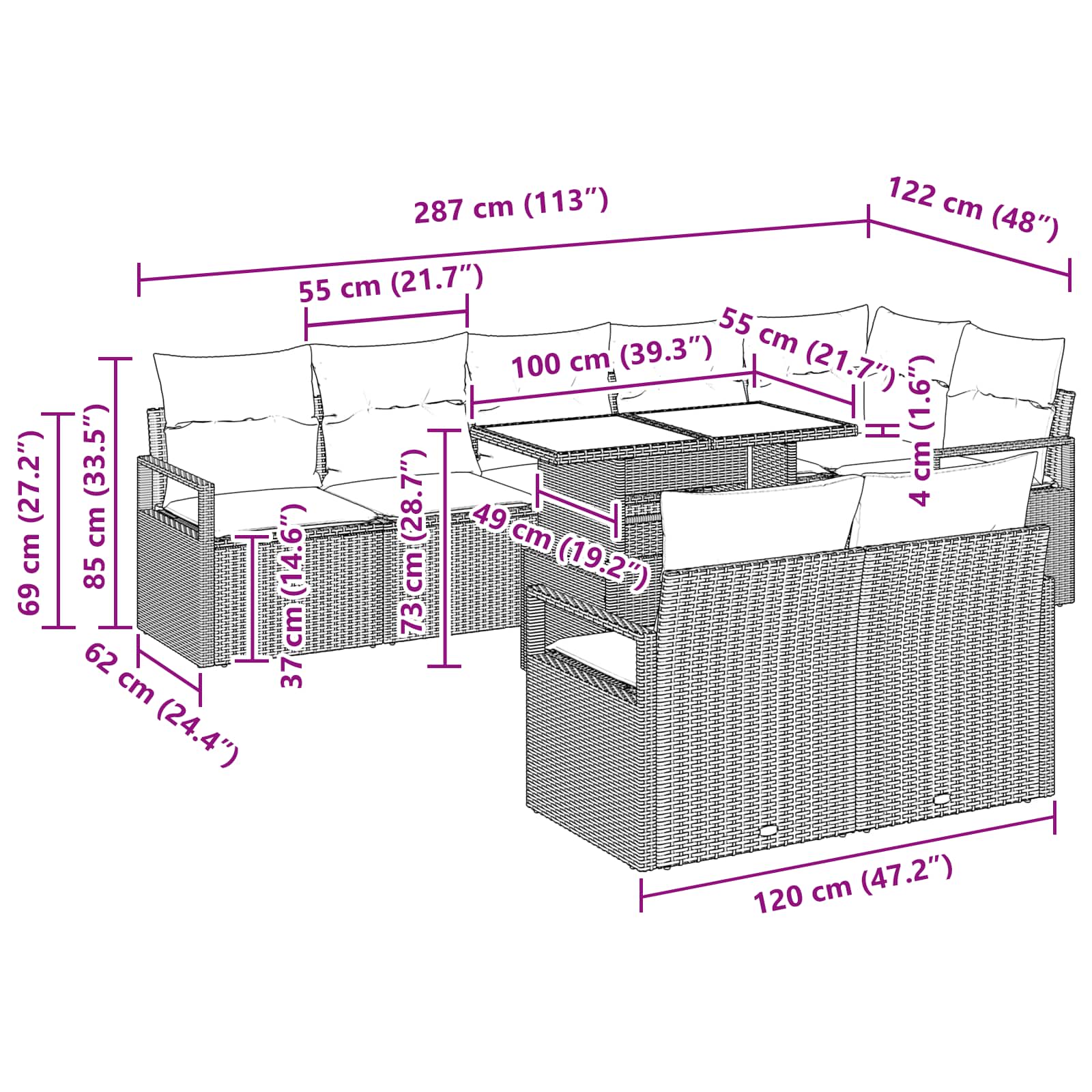 Tuin Sofa Set 9 st 8-Aantal zitplaatsen Bruin en Rood