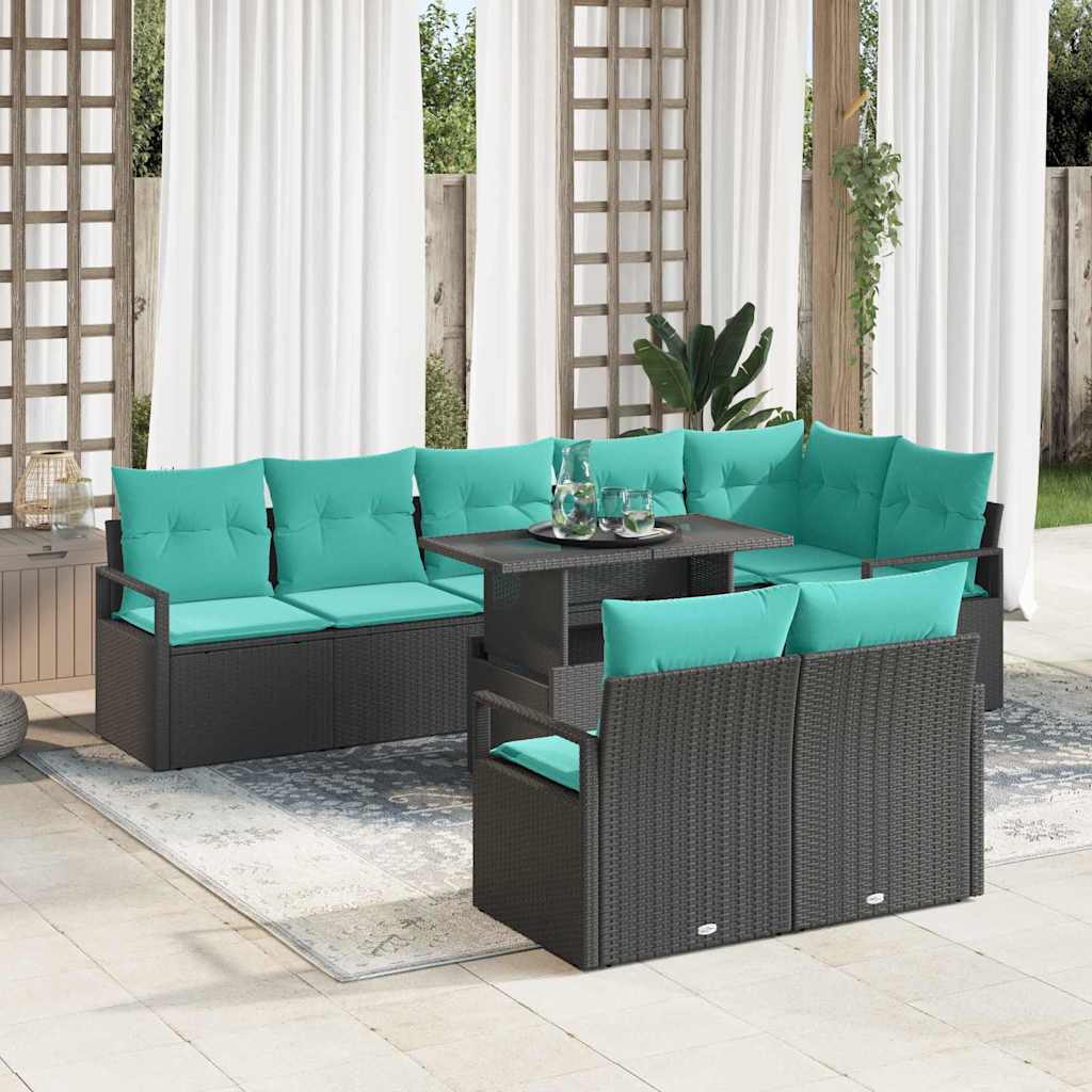 Tuin Sofa Set 9 st 8-Aantal zitplaatsen Zwart en Blauw