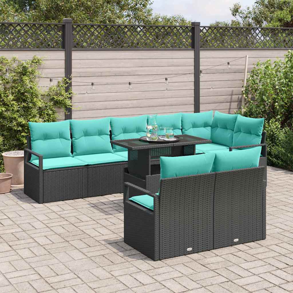 Tuin Sofa Set 9 st 8-Aantal zitplaatsen Zwart en Blauw