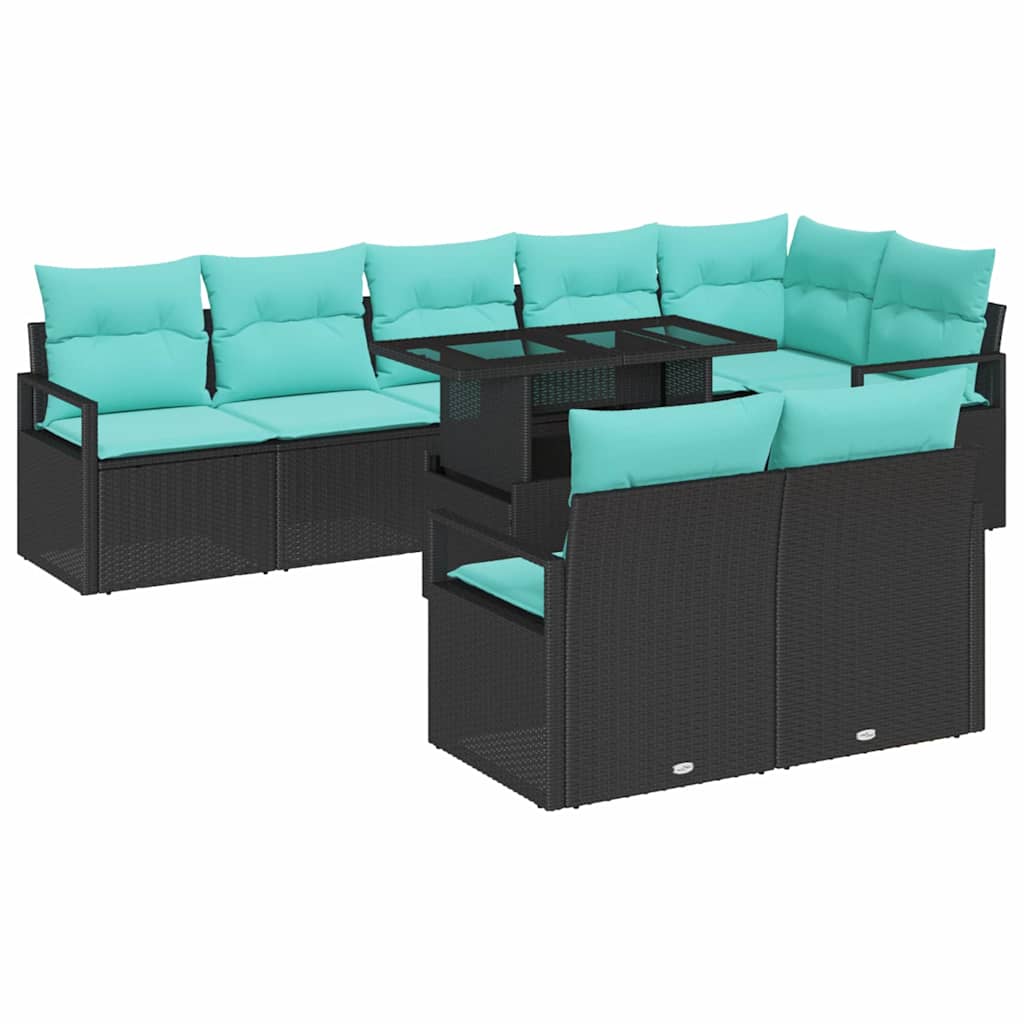 Tuin Sofa Set 9 st 8-Aantal zitplaatsen Zwart en Blauw