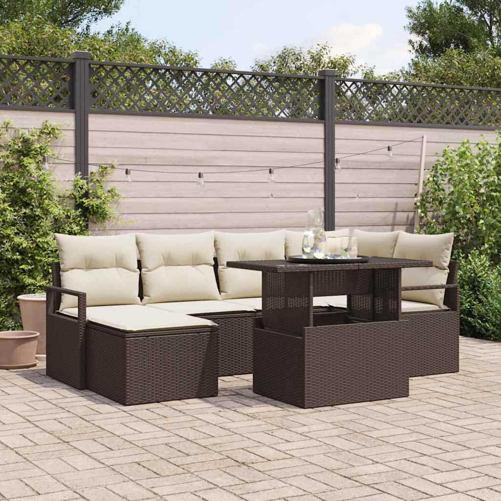 Tuin Sofa Set 7 st Bruin en Crème poly rattan