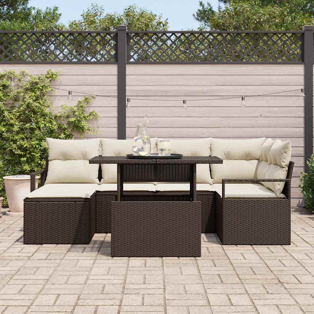 Tuin Sofa Set 7 st Bruin en Crème poly rattan