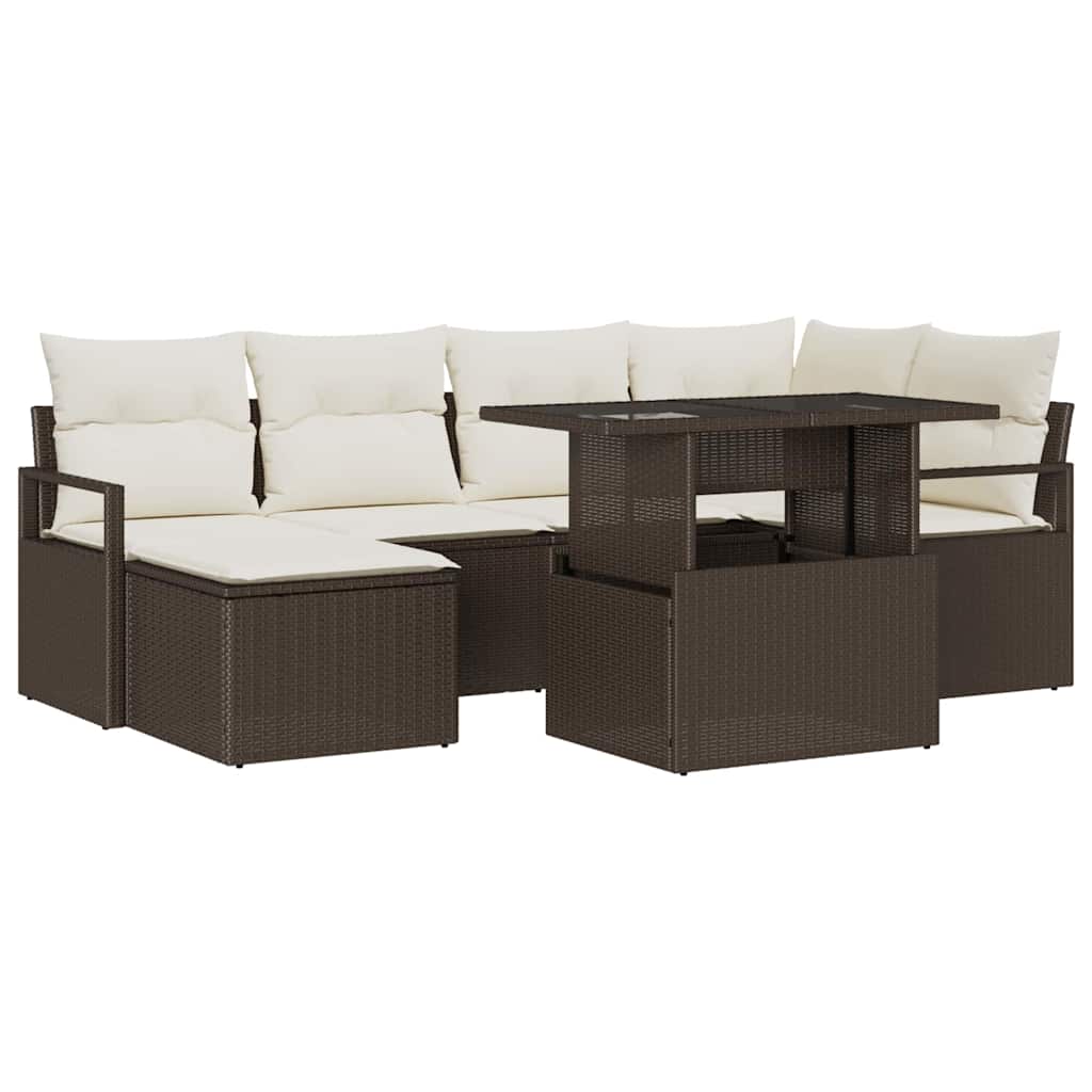 Tuin Sofa Set 7 st Bruin en Crème poly rattan