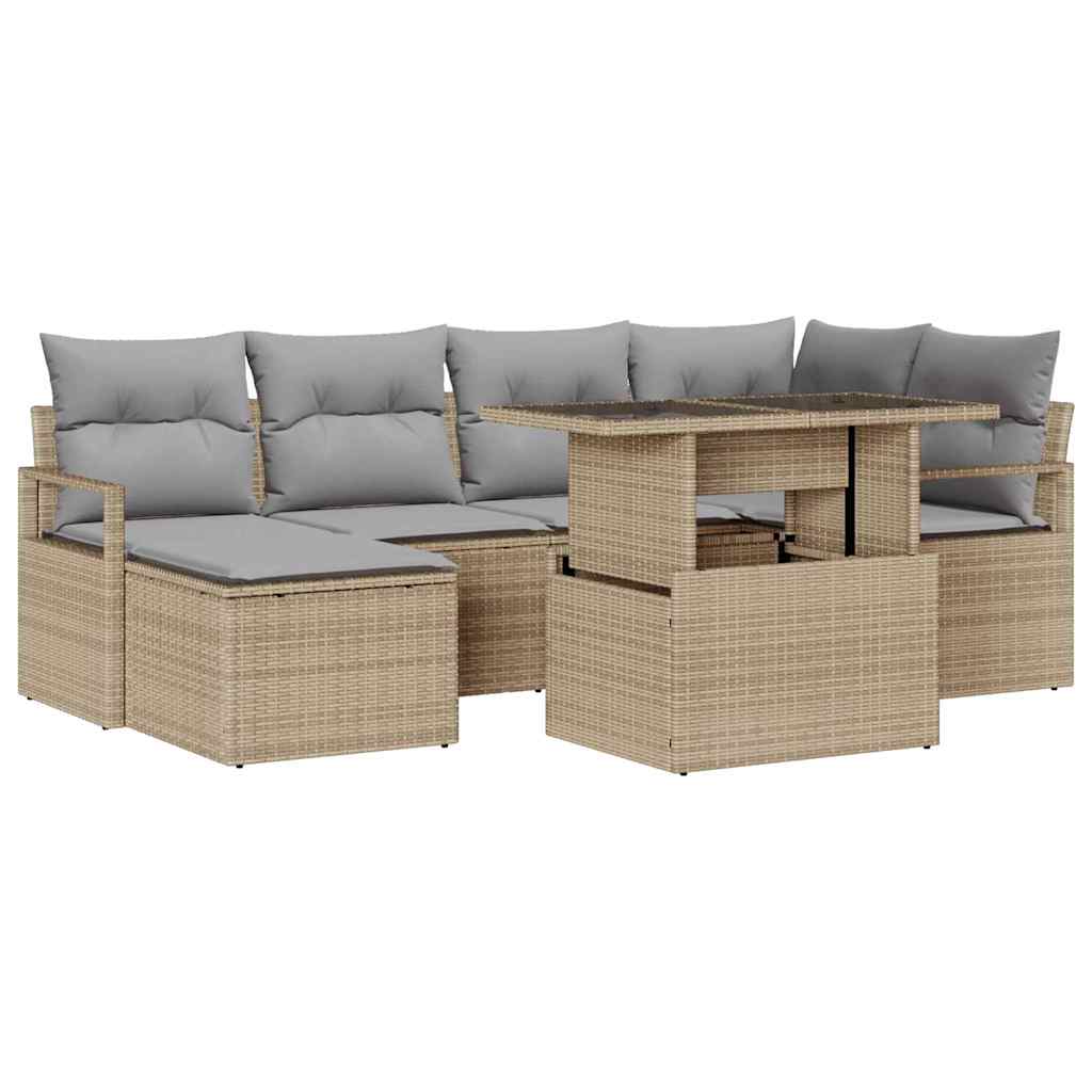 Tuin Sofa Set 7 st Beige en Licht Grijs poly rattan