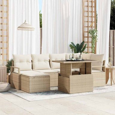 Tuin Sofa Set 7 st Beige en Crème poly rattan