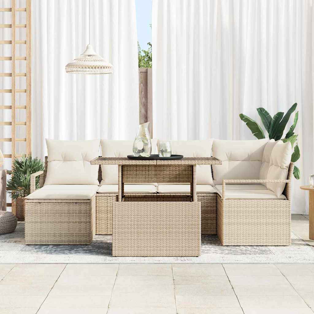 Tuin Sofa Set 7 st Beige en Crème poly rattan