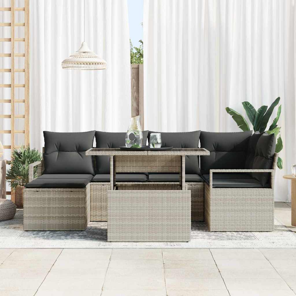 Tuin Sofa Set 7 st Lichtgrijs poly rattan