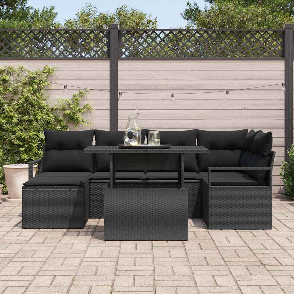 Tuin Sofa Set 7 st Zwart poly rattan