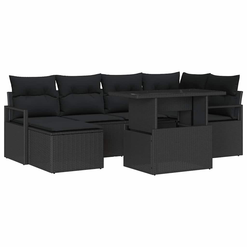 Tuin Sofa Set 7 st Zwart poly rattan