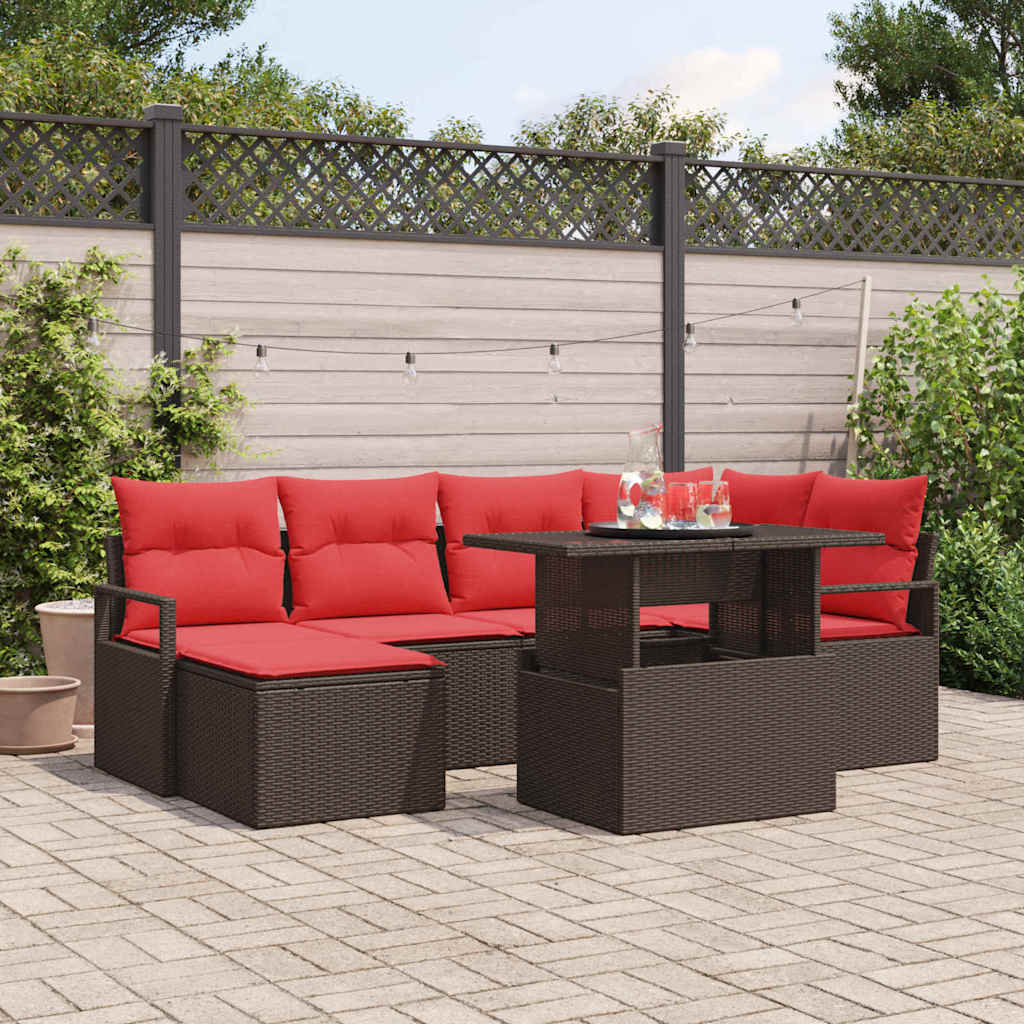 Tuin Sofa Set 7 st Bruin en Rood Poly riet