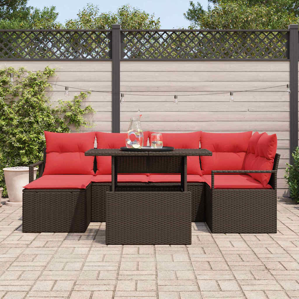 Tuin Sofa Set 7 st Bruin en Rood Poly riet