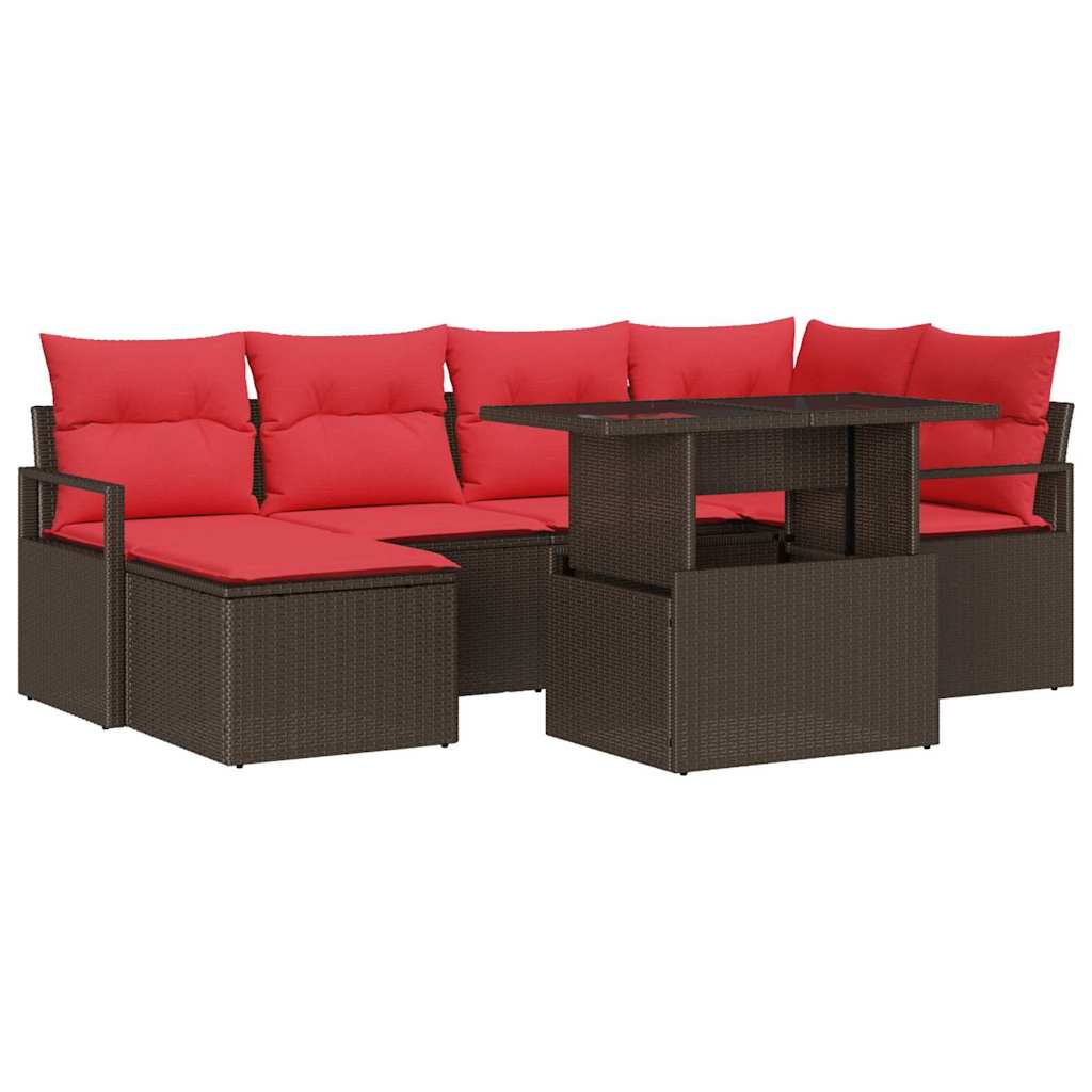 Tuin Sofa Set 7 st Bruin en Rood Poly riet