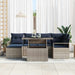 Tuin Sofa Set 7 st Grijs en Marineblauw Poly riet