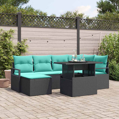 Tuin Sofa Set 7 st Zwart en Blauw Poly riet