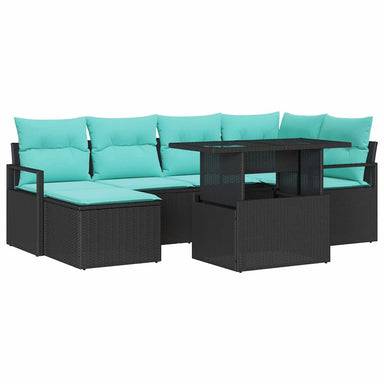 Tuin Sofa Set 7 st Zwart en Blauw Poly riet