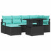 Tuin Sofa Set 7 st Zwart en Blauw Poly riet