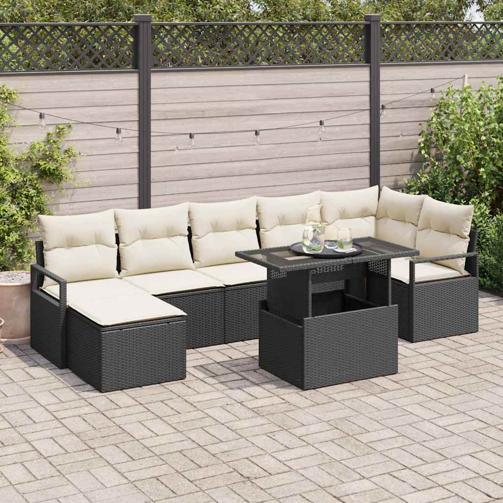 Tuin Sofa Set 8 st Zwart en Crème poly rattan