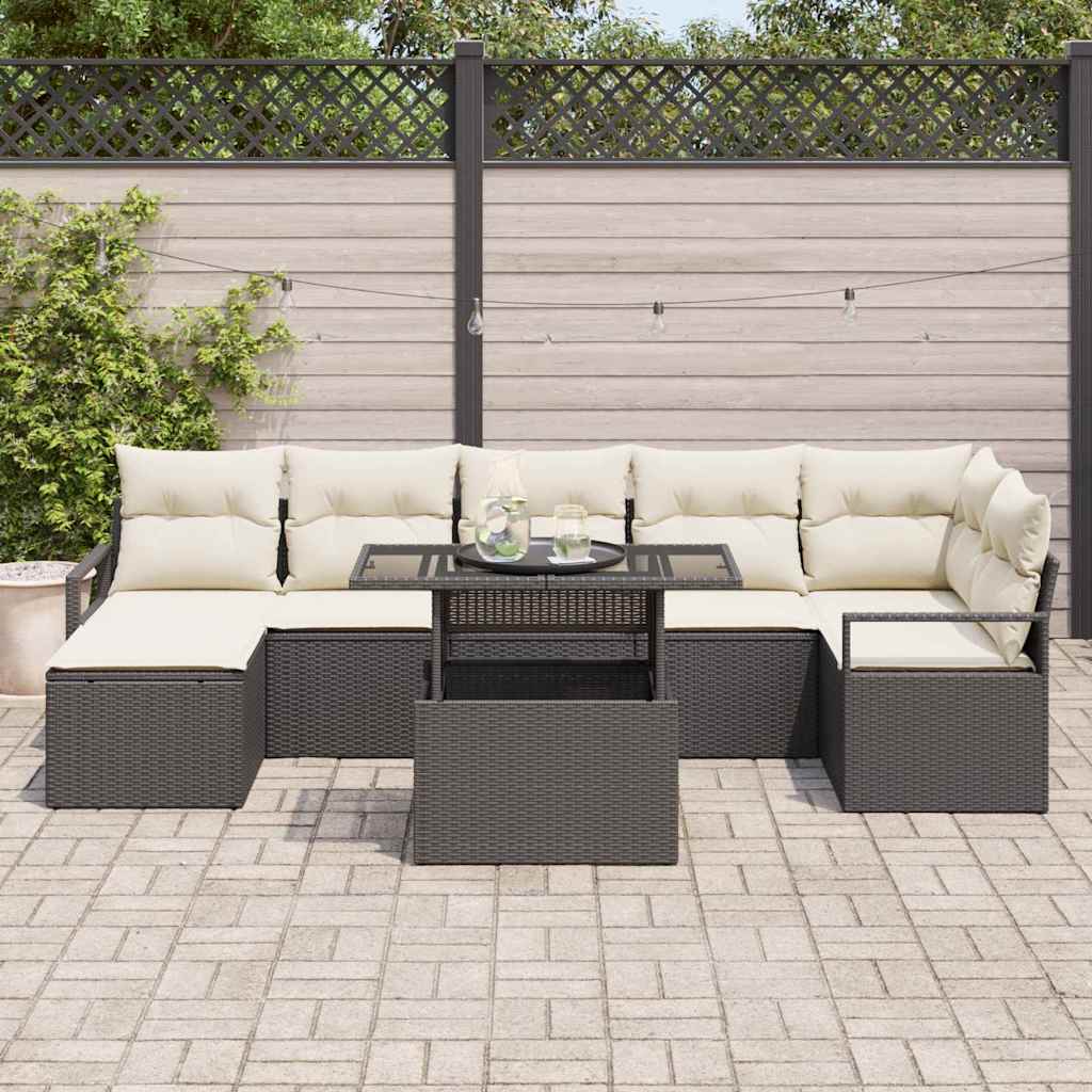 Tuin Sofa Set 8 st Zwart en Crème poly rattan