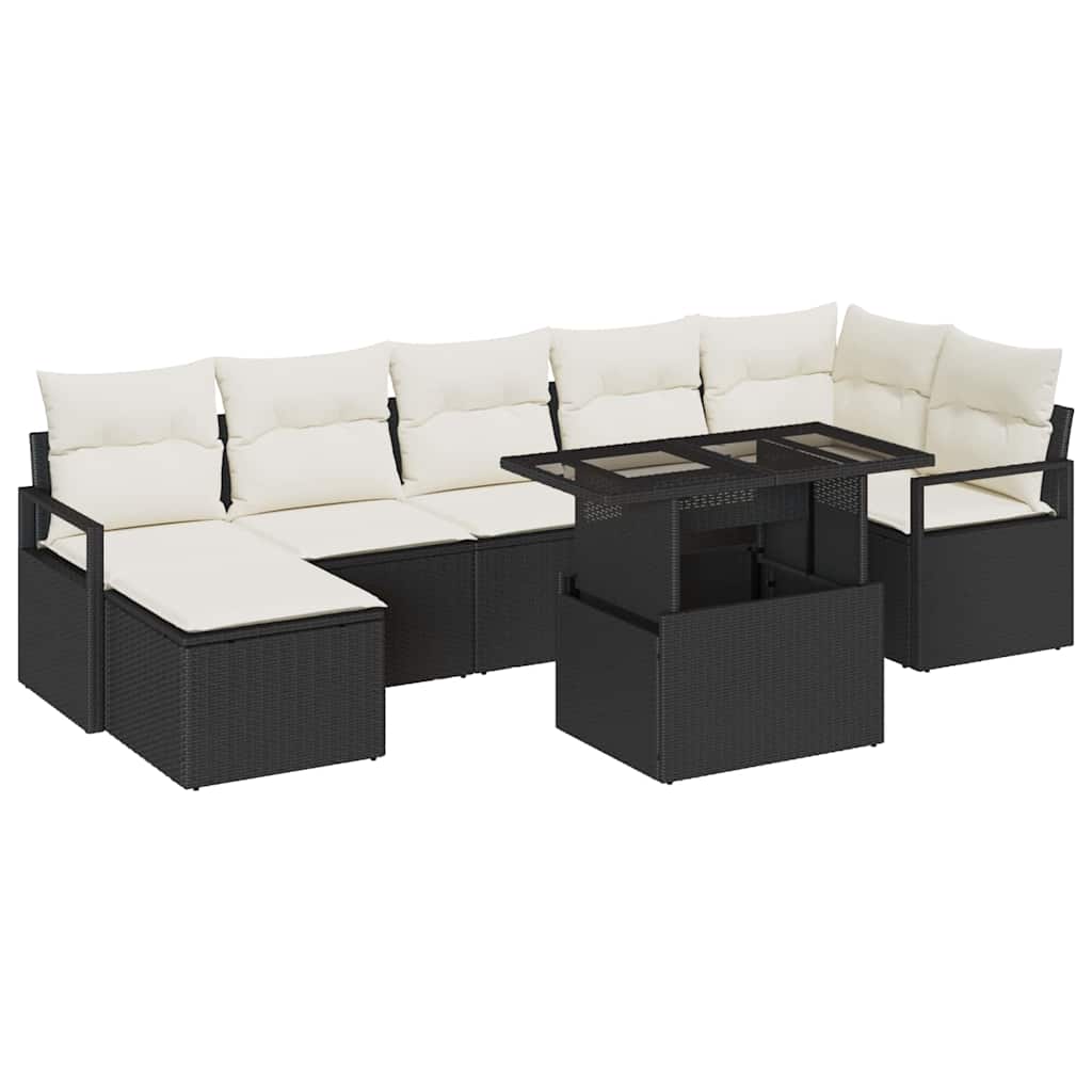 Tuin Sofa Set 8 st Zwart en Crème poly rattan