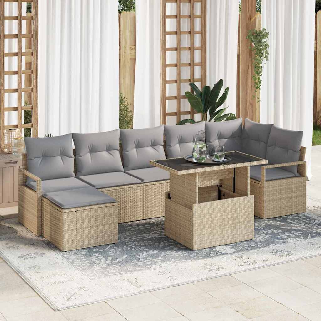 Tuin Sofa Set 8 st Beige en Licht Grijs poly rattan