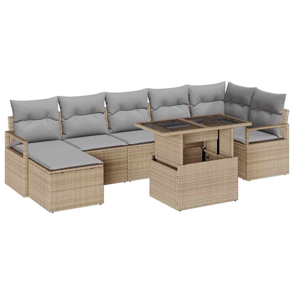 Tuin Sofa Set 8 st Beige en Licht Grijs poly rattan