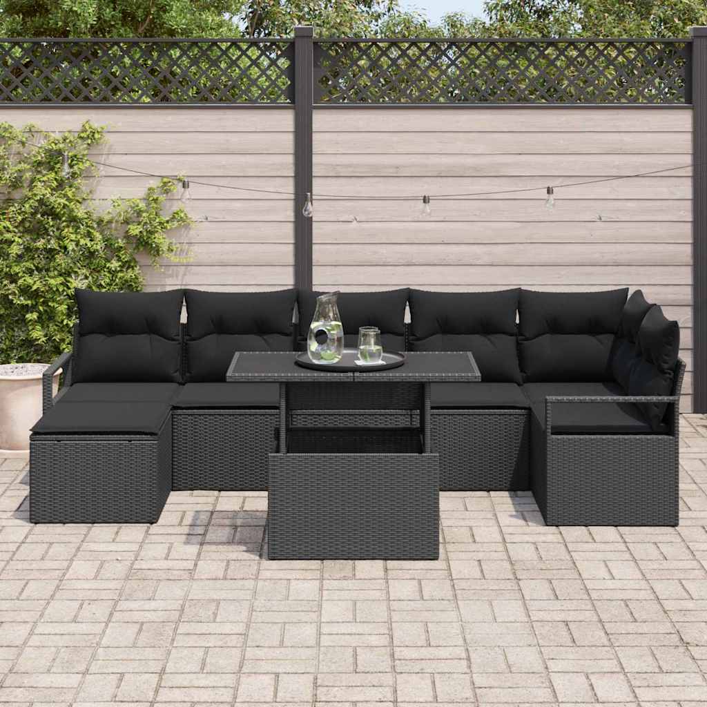Tuin Sofa Set 8 st Zwart poly rattan
