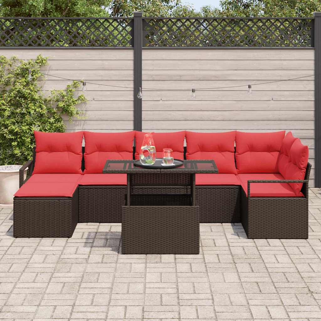 Tuin Sofa Set 8 st Bruin en Rood poly rattan