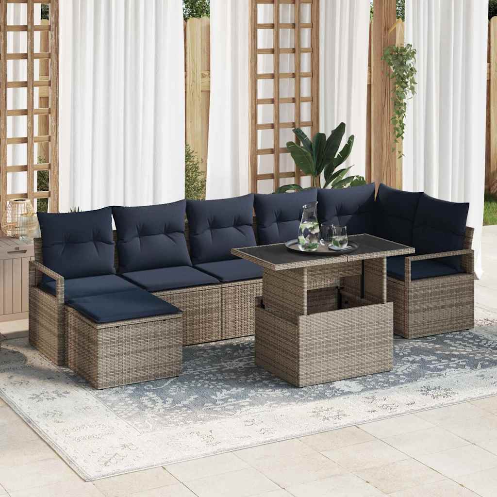 Tuin Sofa Set 8 st Grijs en Marineblauw poly rattan