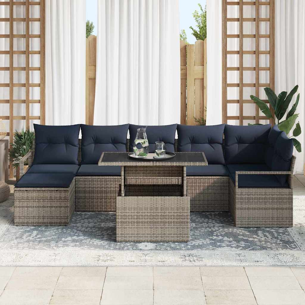 Tuin Sofa Set 8 st Grijs en Marineblauw poly rattan