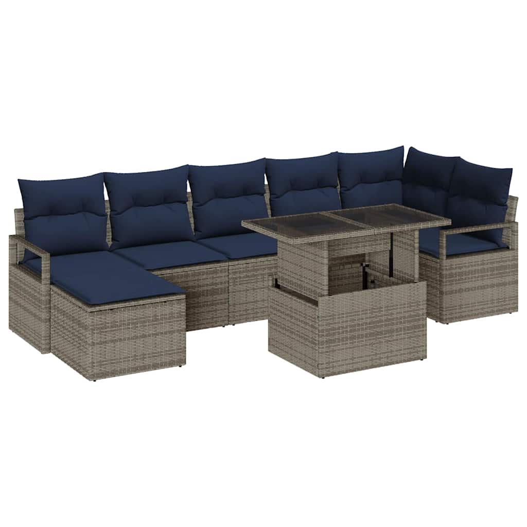 Tuin Sofa Set 8 st Grijs en Marineblauw poly rattan