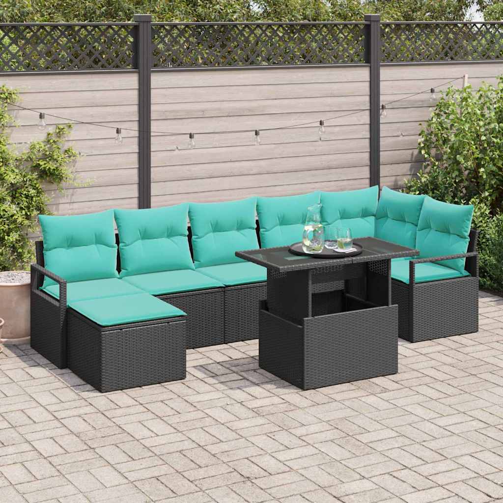Tuin Sofa Set 8 st Zwart en Blauw poly rattan